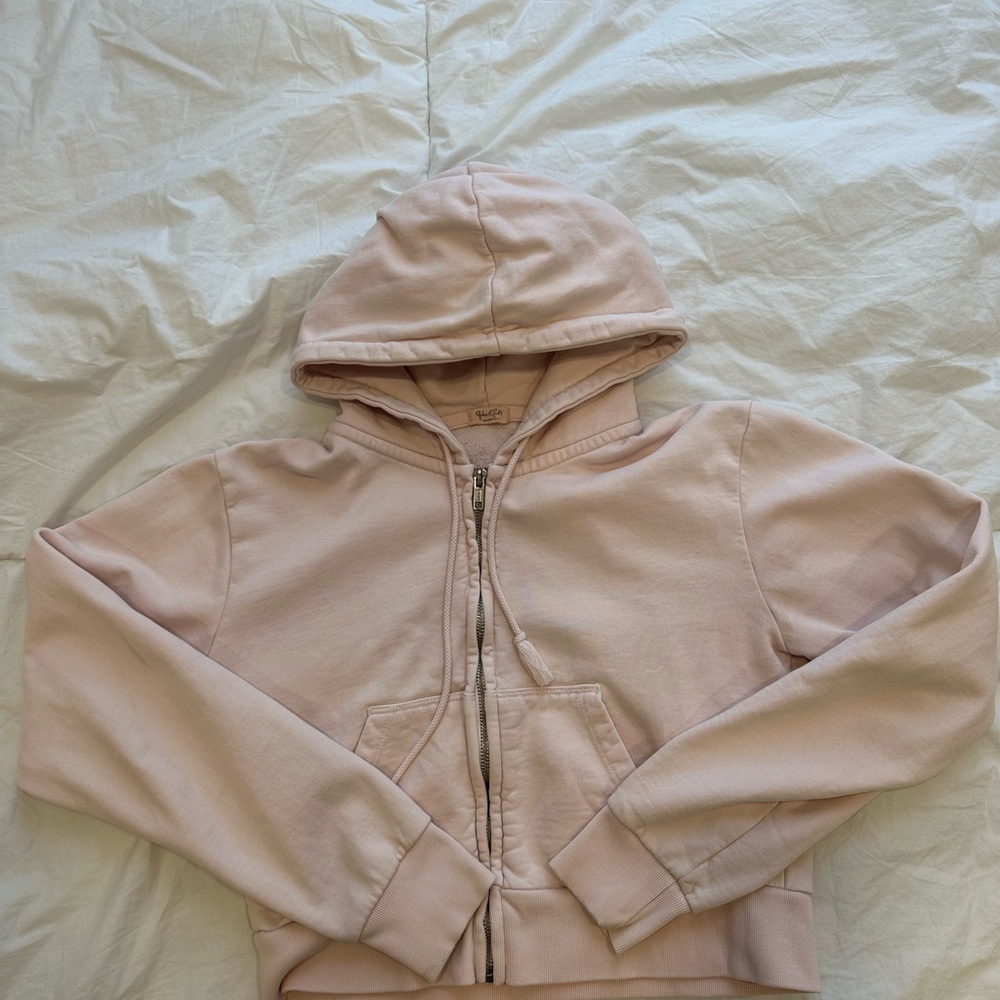 Brandy Melville Pink Zip-Up Hoodie with Hood and Relaxed Fit